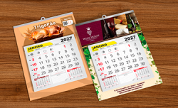Calendário de Parede - Com Vareta Metálica e Bloco de Calendário